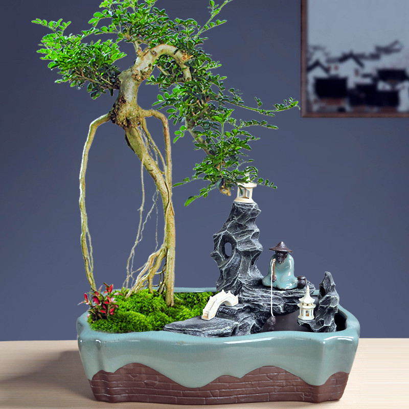 新中式陶瓷多肉盆假山亭子手工diy组合大号土培养鱼微景观花盆