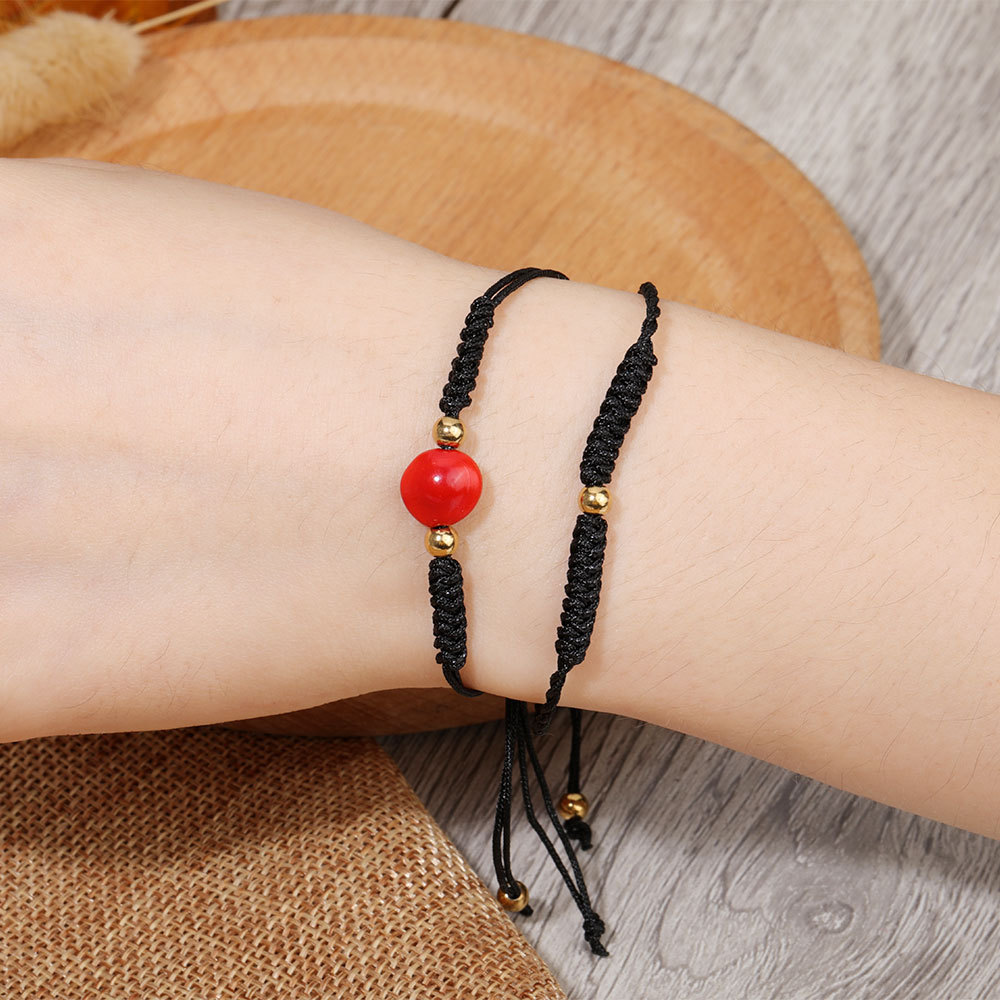 厂家手工编织天然相思豆血菩提子手串男女本命年红豆手链情侣饰品