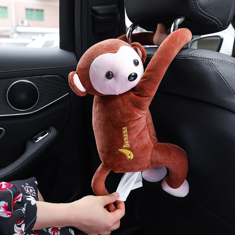 Creative Leather Monkey Tissue Box Car Supplies Tissue Pumping Hanging Car Chair Back paper Extraction Box Cartoon Cute