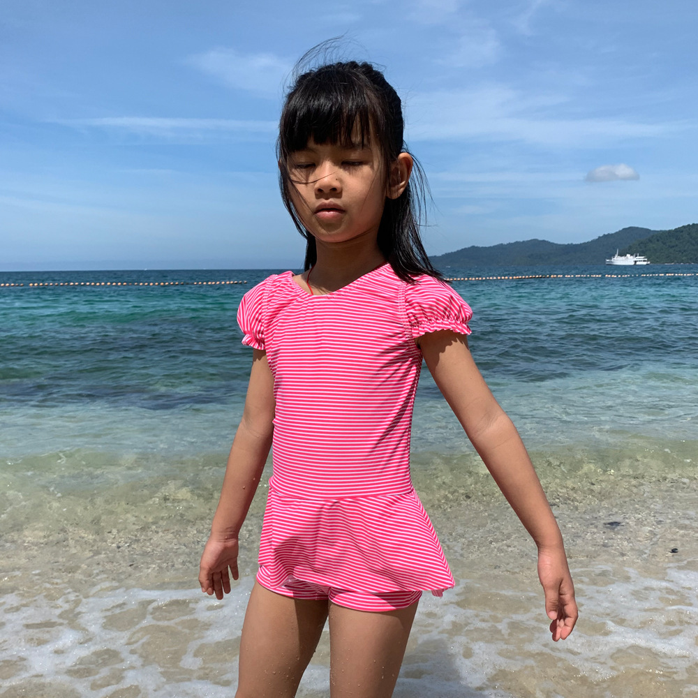 女童泳衣连体 公主裙式可爱韩国短袖中大童宝宝泳裤装