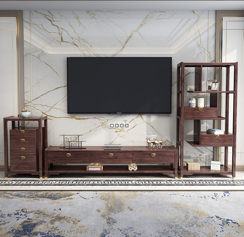 新中式全实木电视柜禅意轻奢红橡木客厅组合墙柜矮柜电视柜组合