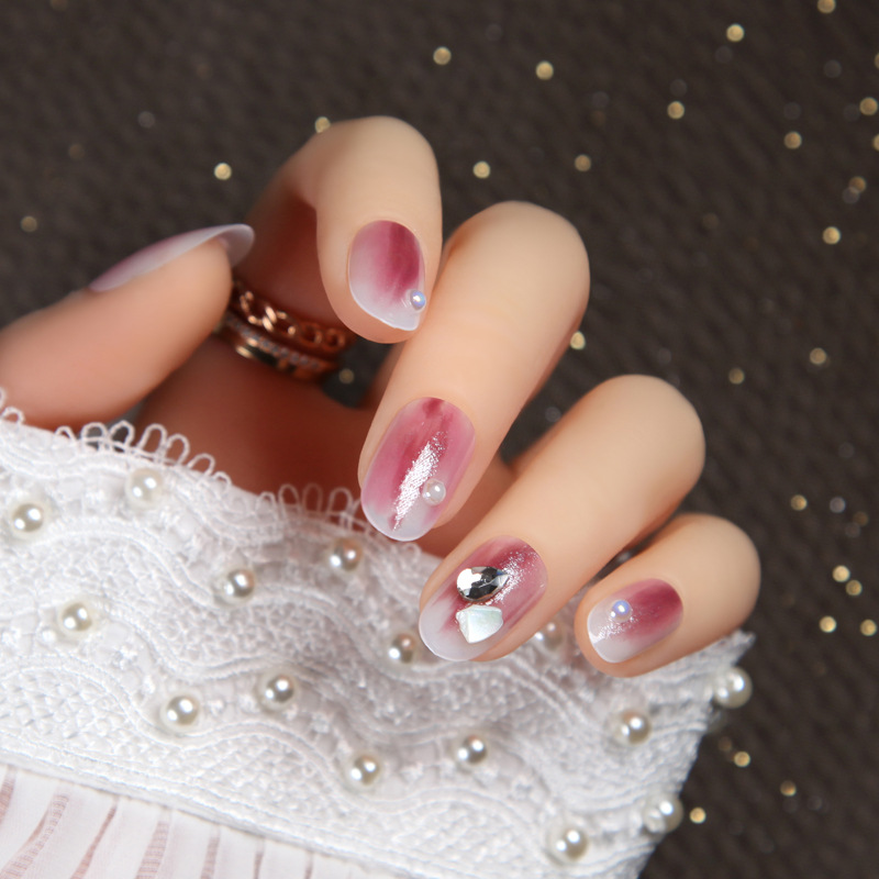 假指甲贴片果冻胶极光粉紫色穿戴式夏天流行新娘穿戴美甲成品甲片