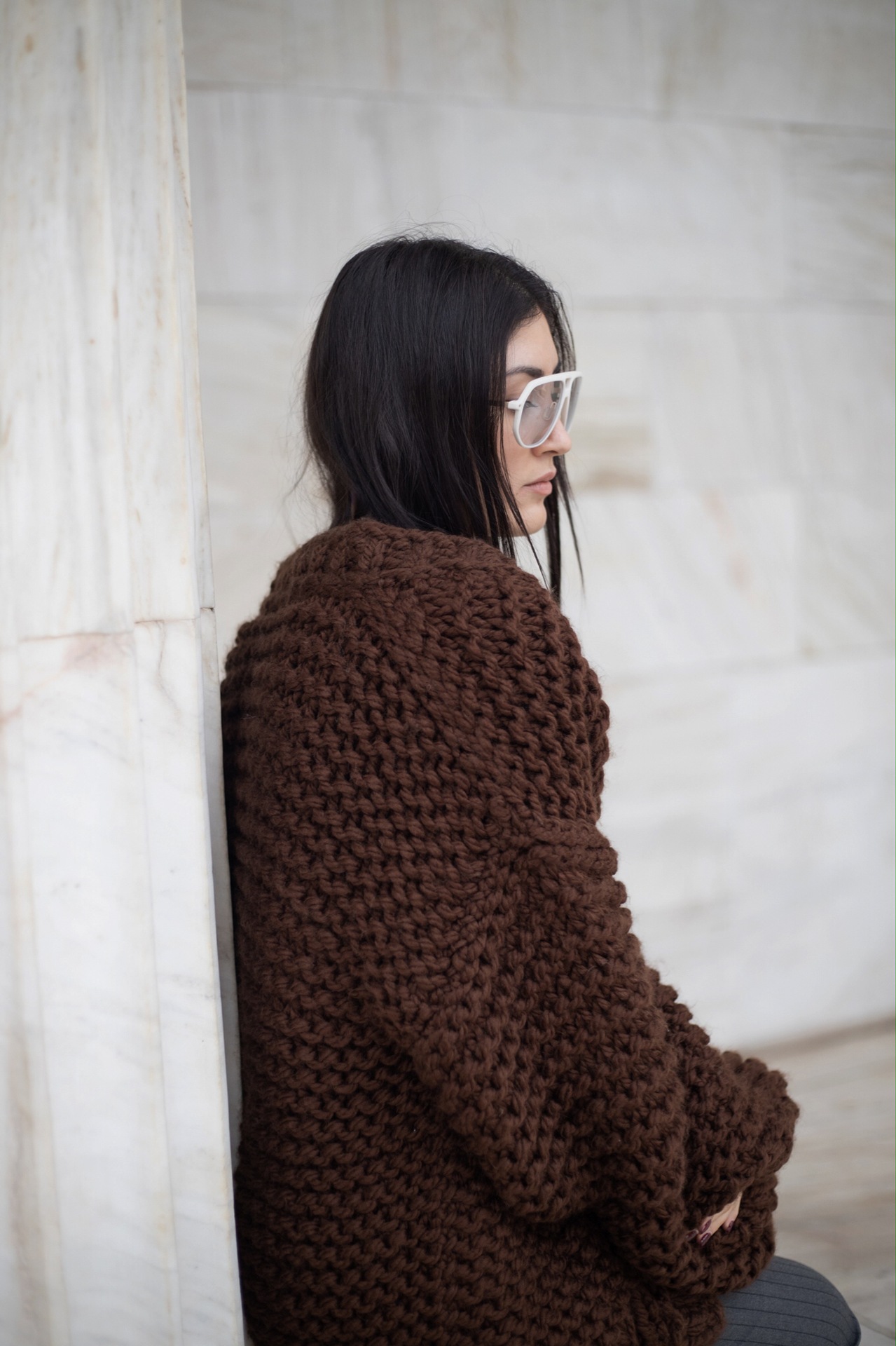 2020速卖通跨境欧美开胸宽松慵懒毛衣纯色手工编织棒针女士针织衫