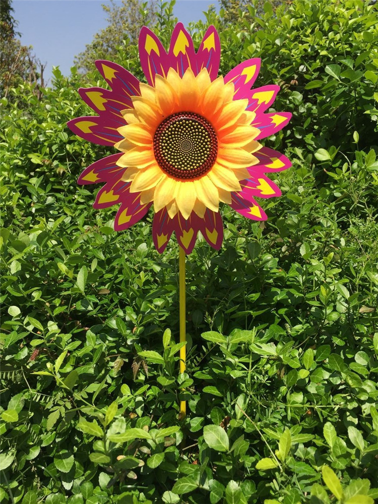 25cm玻钎杆向日葵风车太阳花多彩户外插地风车幼儿园楼盘景区装饰