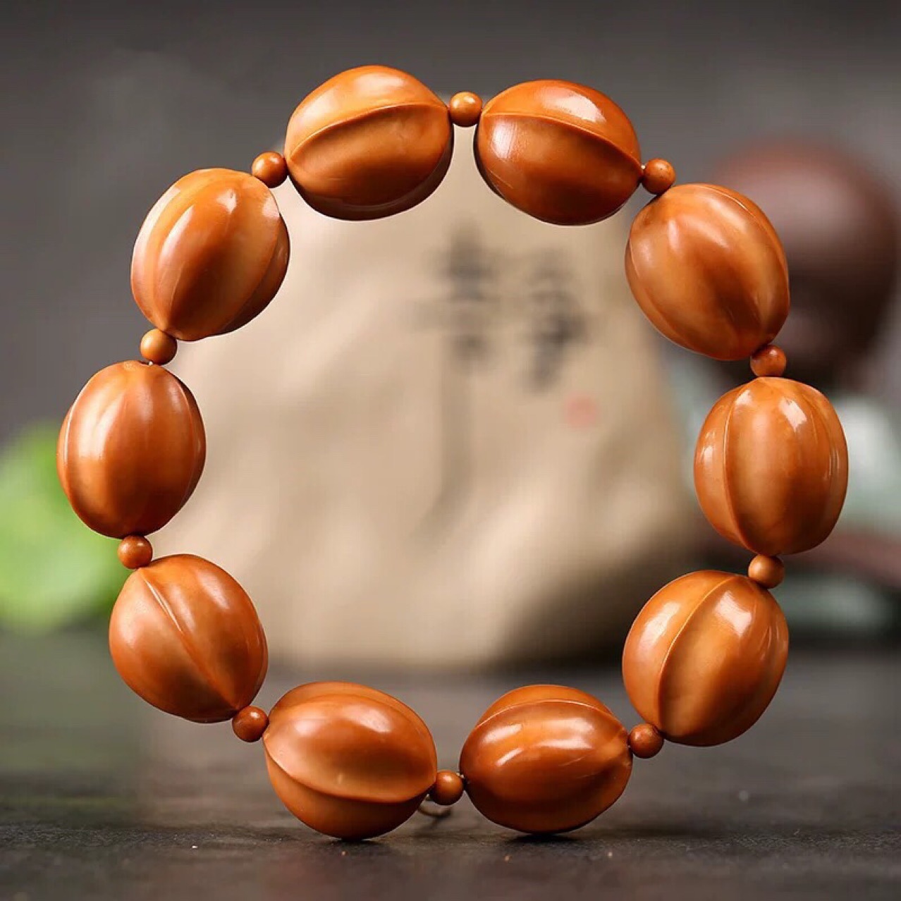 天然橄榄核手串男女素珠光珠核雕文玩把件橄榄胡雕刻手链鲨鱼背