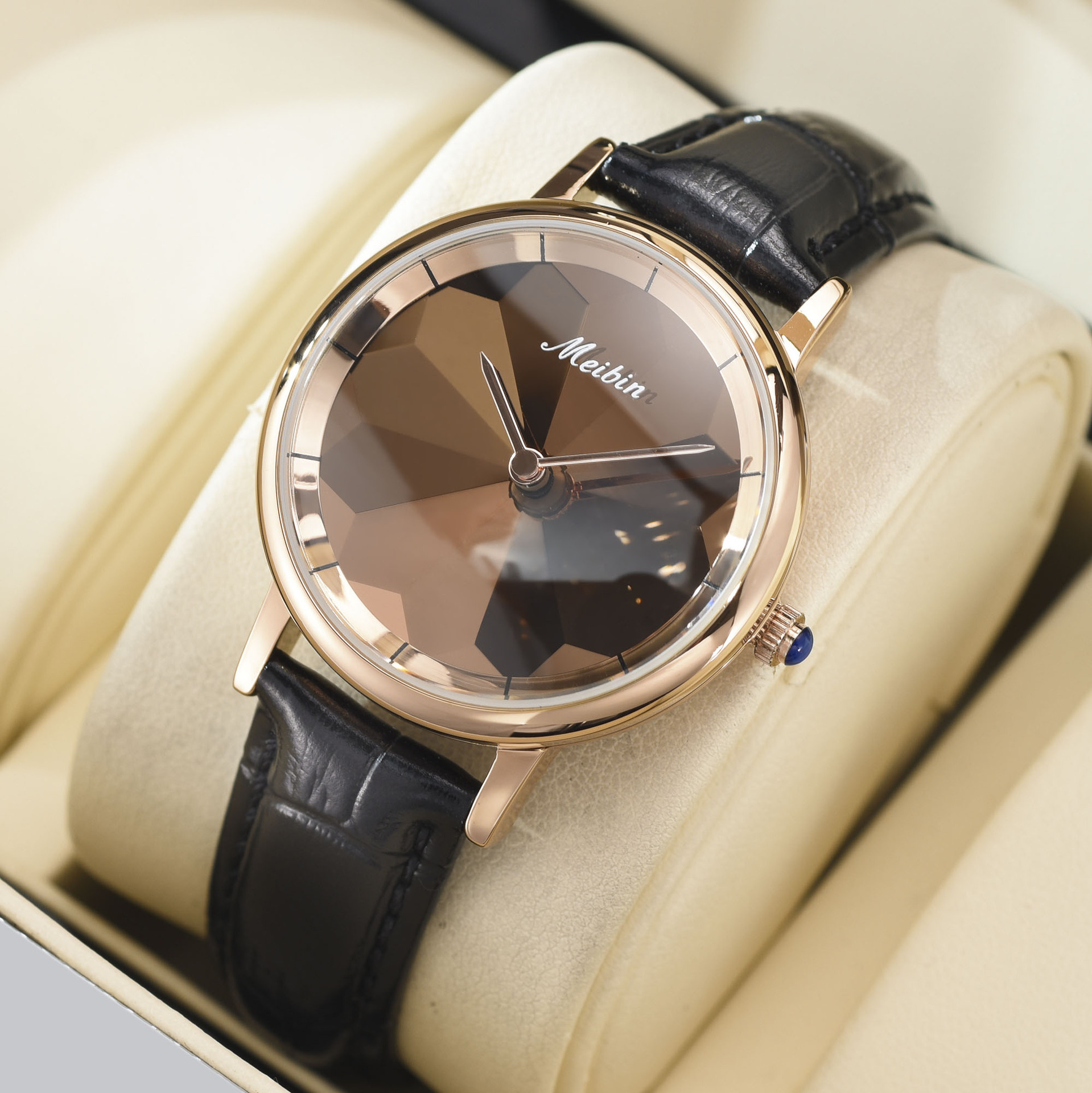 水晶玻璃面时尚女士手表meibin/美宾防水皮带大气女腕表  1533
