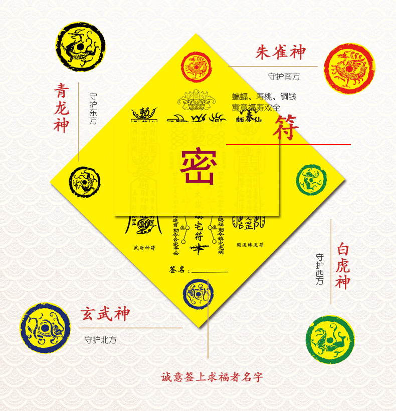 妙缘道教海神门符风水贴海神福门对门八卦镜五行新福字车贴符镇宅
