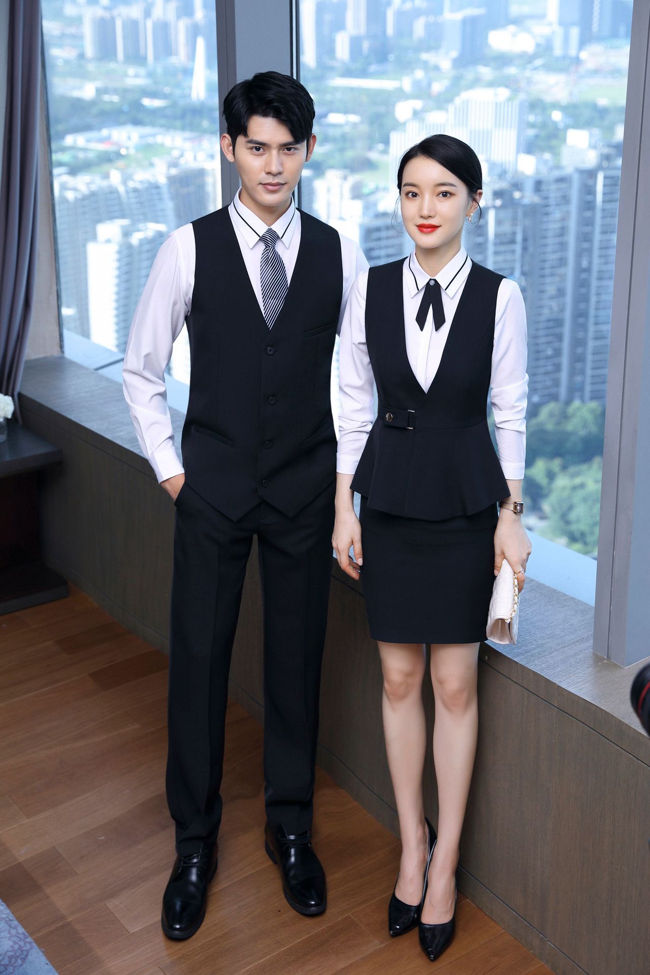 办公室工作服商务抗皱免烫衬衣男女同款面试职业套装长袖马甲女