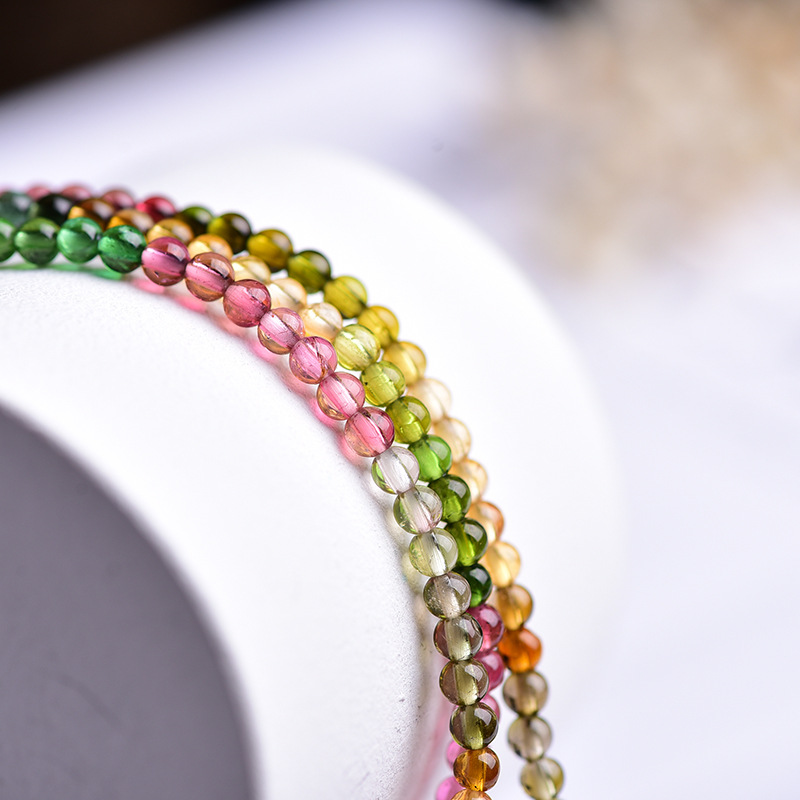 天然碧玺手链女彩虹糖果碧玺彩色水晶四圈手链彩宝情侣款手串正品