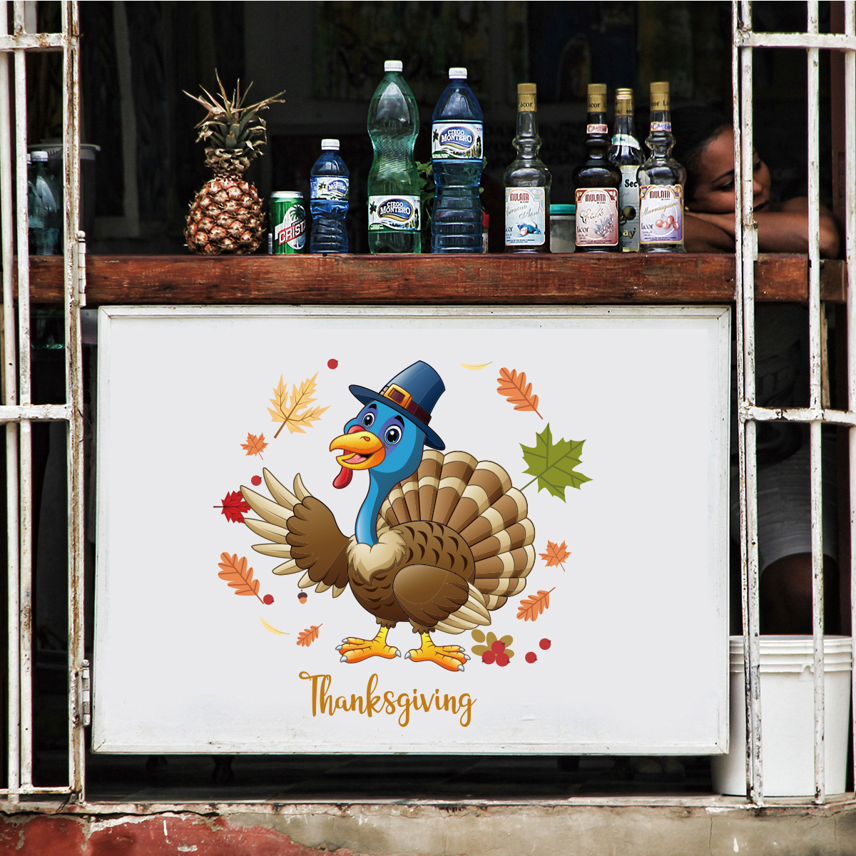 zsz2301 感恩节墙贴英文火鸡墙贴客厅卧室背景墙玻璃装饰墙贴纸