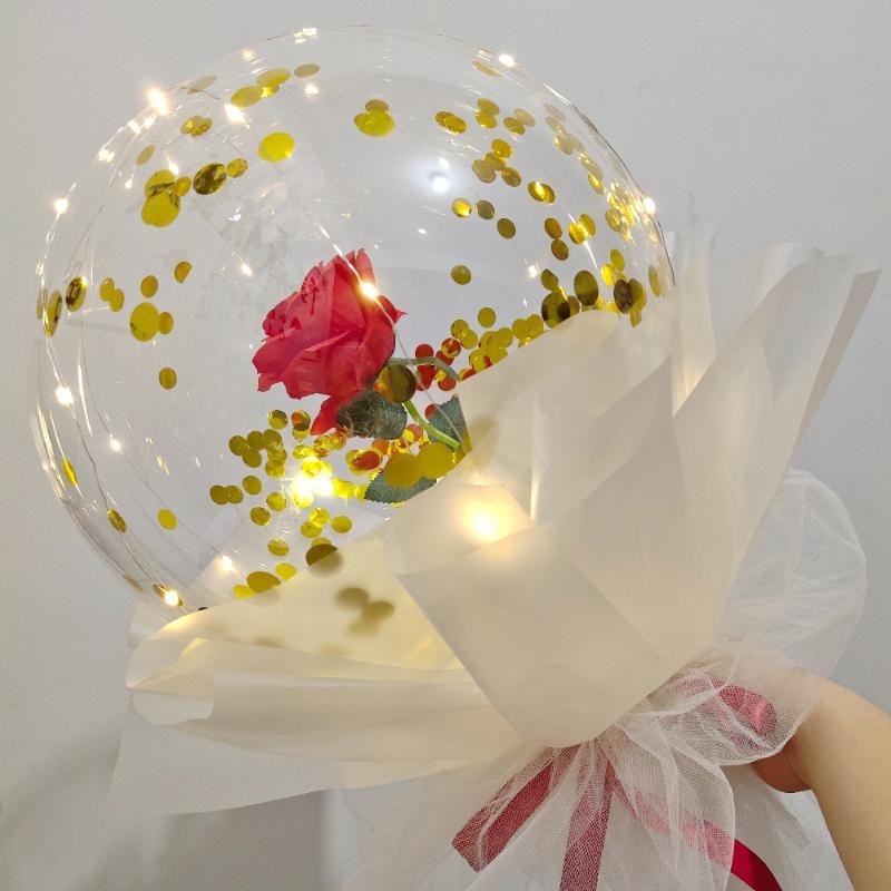 发光波波球玫瑰花束气球暖光仙女纱水晶杆情人节生日礼物求婚道具