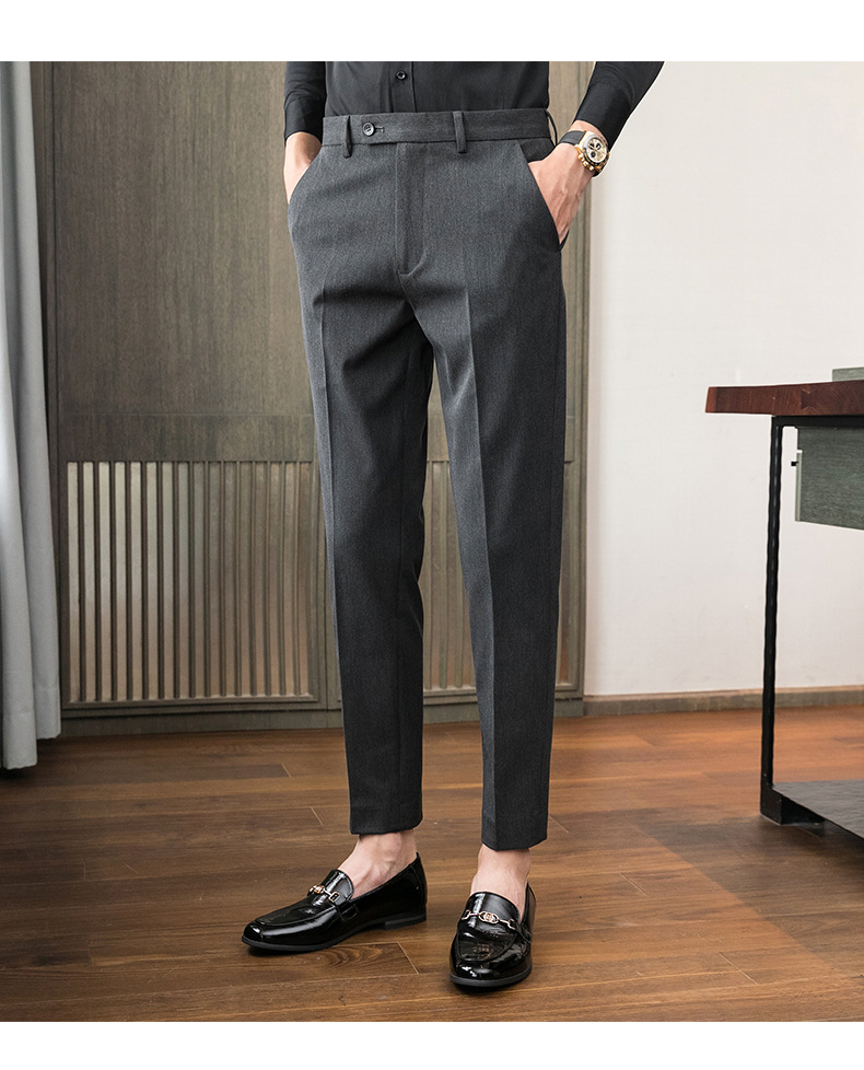 英伦修身男士小脚西裤纯色百搭青年商务职业装上班西服裤子中青年