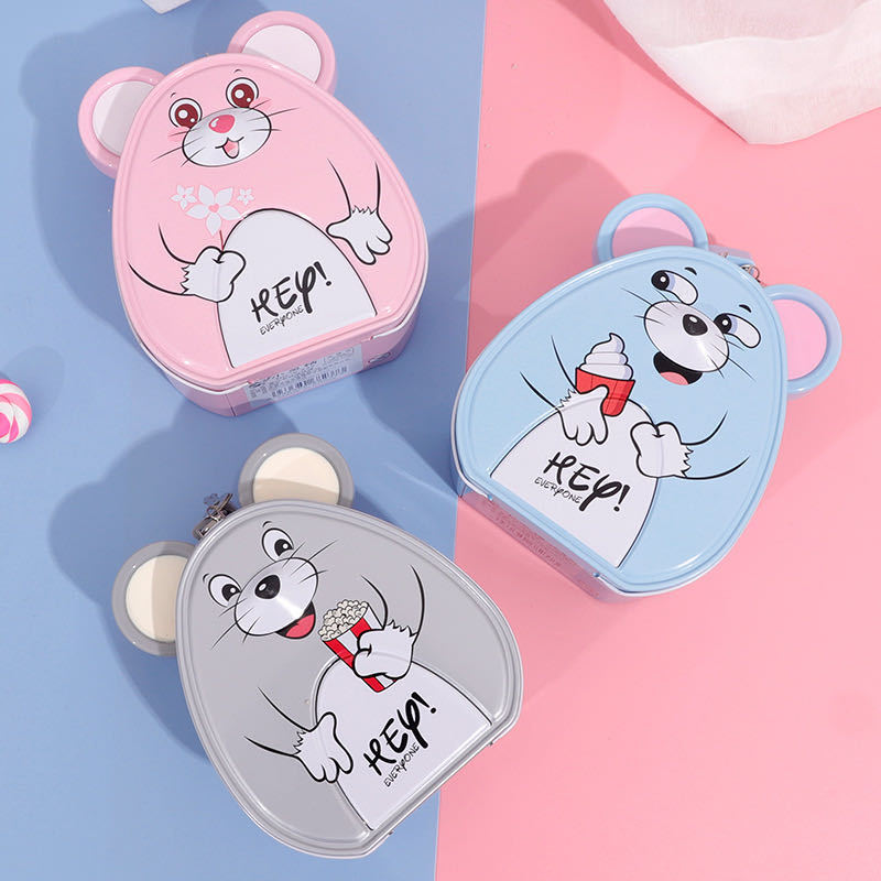 Korean Cute Mouse Tinplate Metal Coin Bank Keychain with Lock Rat Year Baby Piggy Bank Children's Prizes