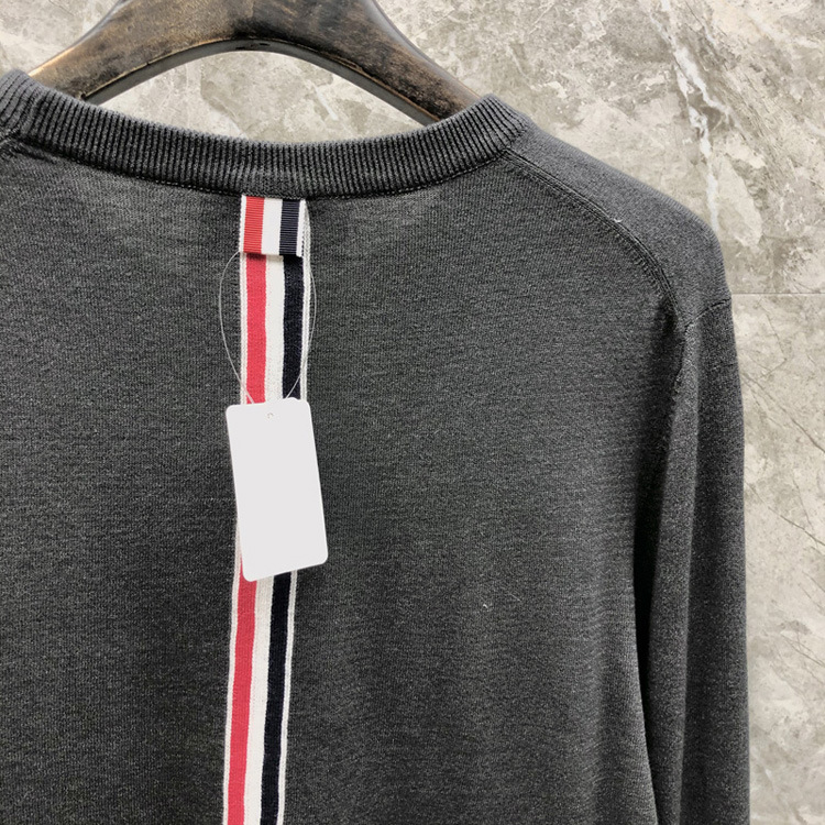 tb四杠后织带圆领休闲羊绒毛衣 男女情侣