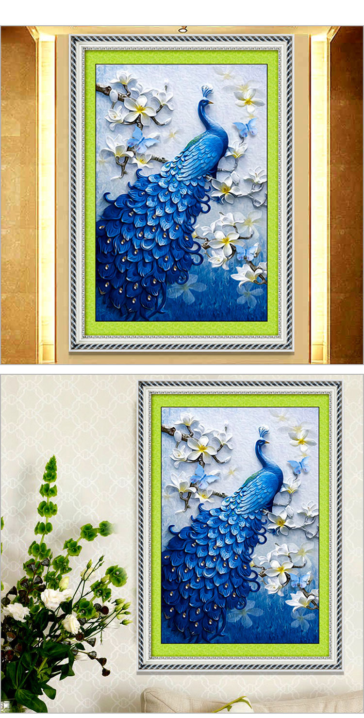 diy新款月光孔雀魔方圆钻异形钻石画卧室玄关客厅手工现代简约画