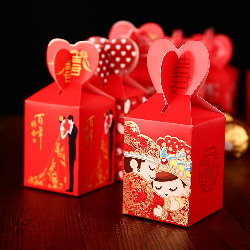 鱼尾糖盒婚礼喜品中式喜糖袋糖盒婚庆回礼喜糖包装盒100只装批发