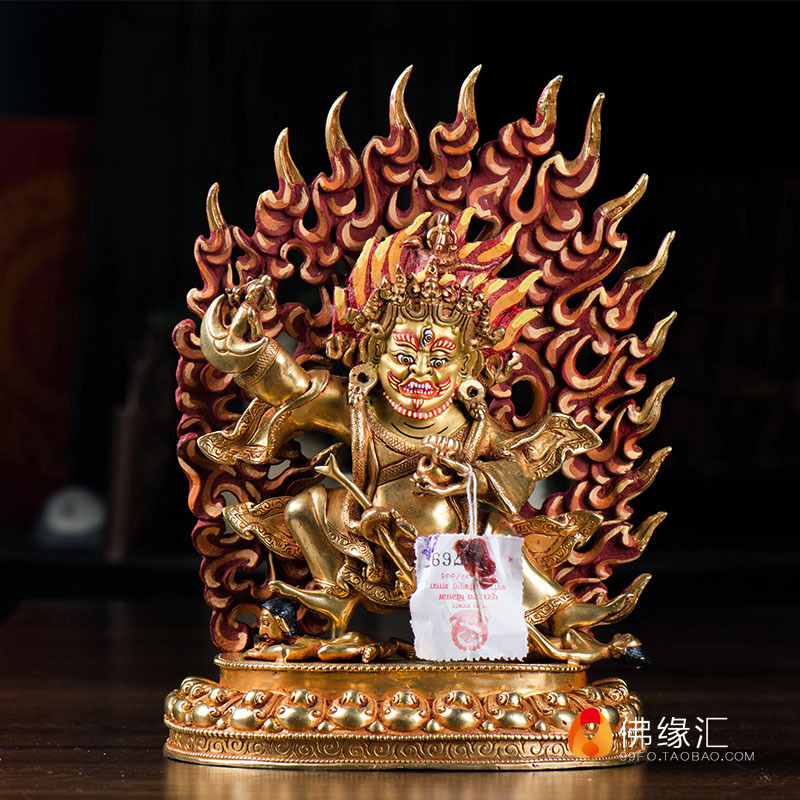 【佛缘汇】尼泊尔手工7寸,24厘米 全鎏金黑袍金刚(二臂玛哈嘎拉)