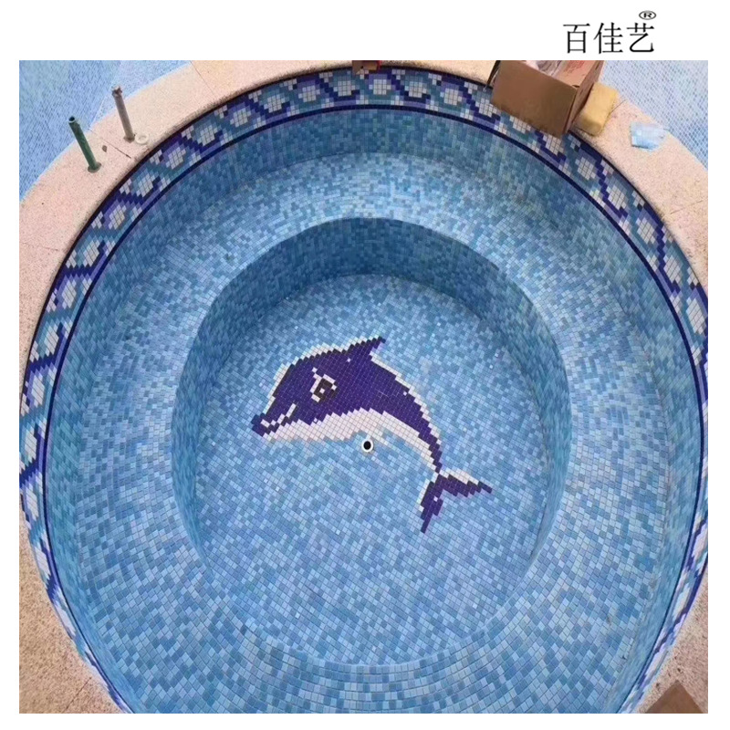 游泳池陶瓷马赛克拼花户外水池鱼池外墙防滑抗冻瓷砖儿童海豚拼图