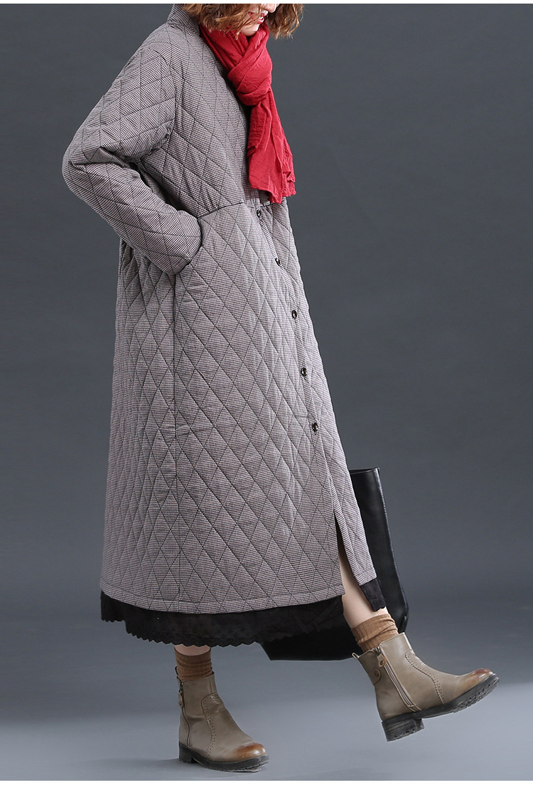 冬民族风印花加长款宽松大码加厚棉麻棉衣棉袄外套女过膝保暖棉服