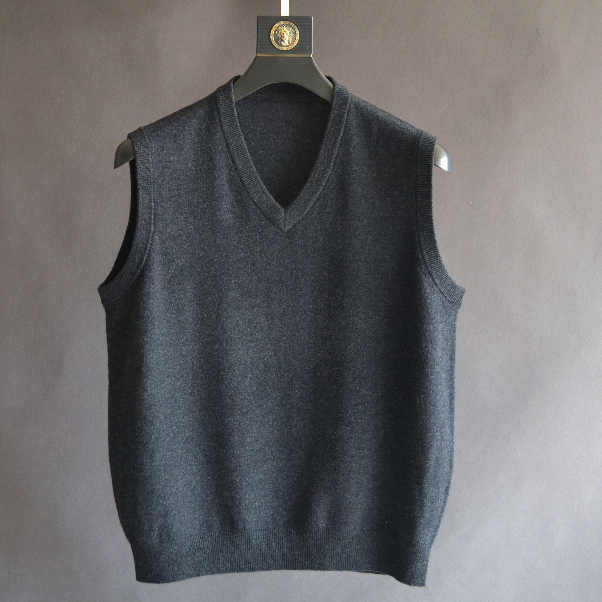 100%纯羊毛春秋新款男士宽松无袖羊毛背心男纯色套头v领坎肩毛衫