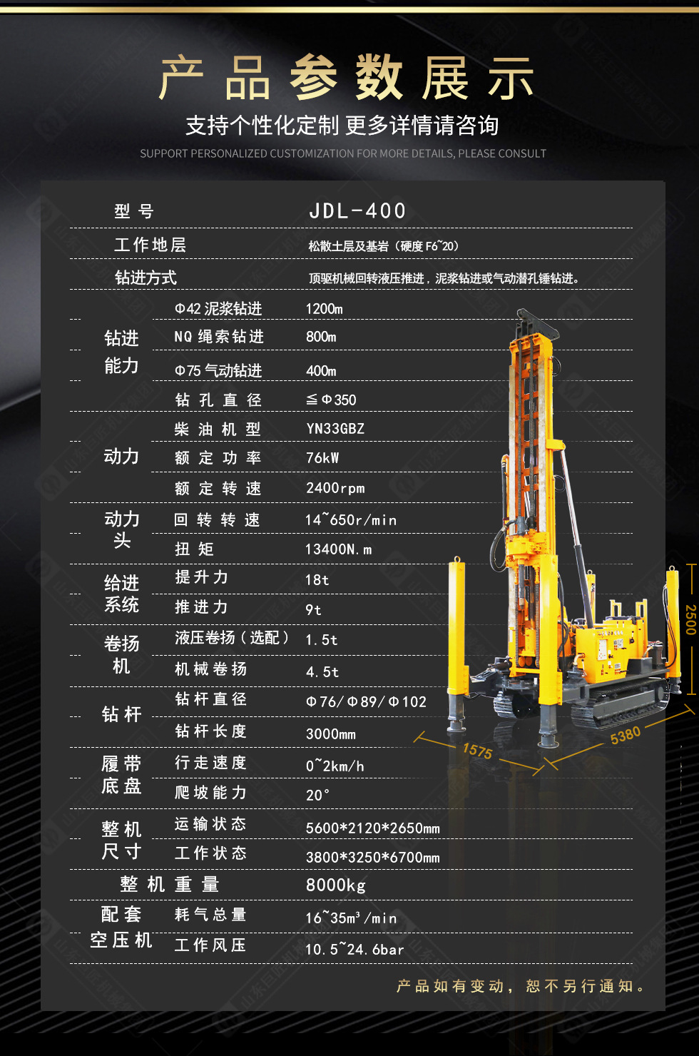 巨匠大型履带式水气两用钻机 400米打井设备 机械顶驱式凿岩钻机