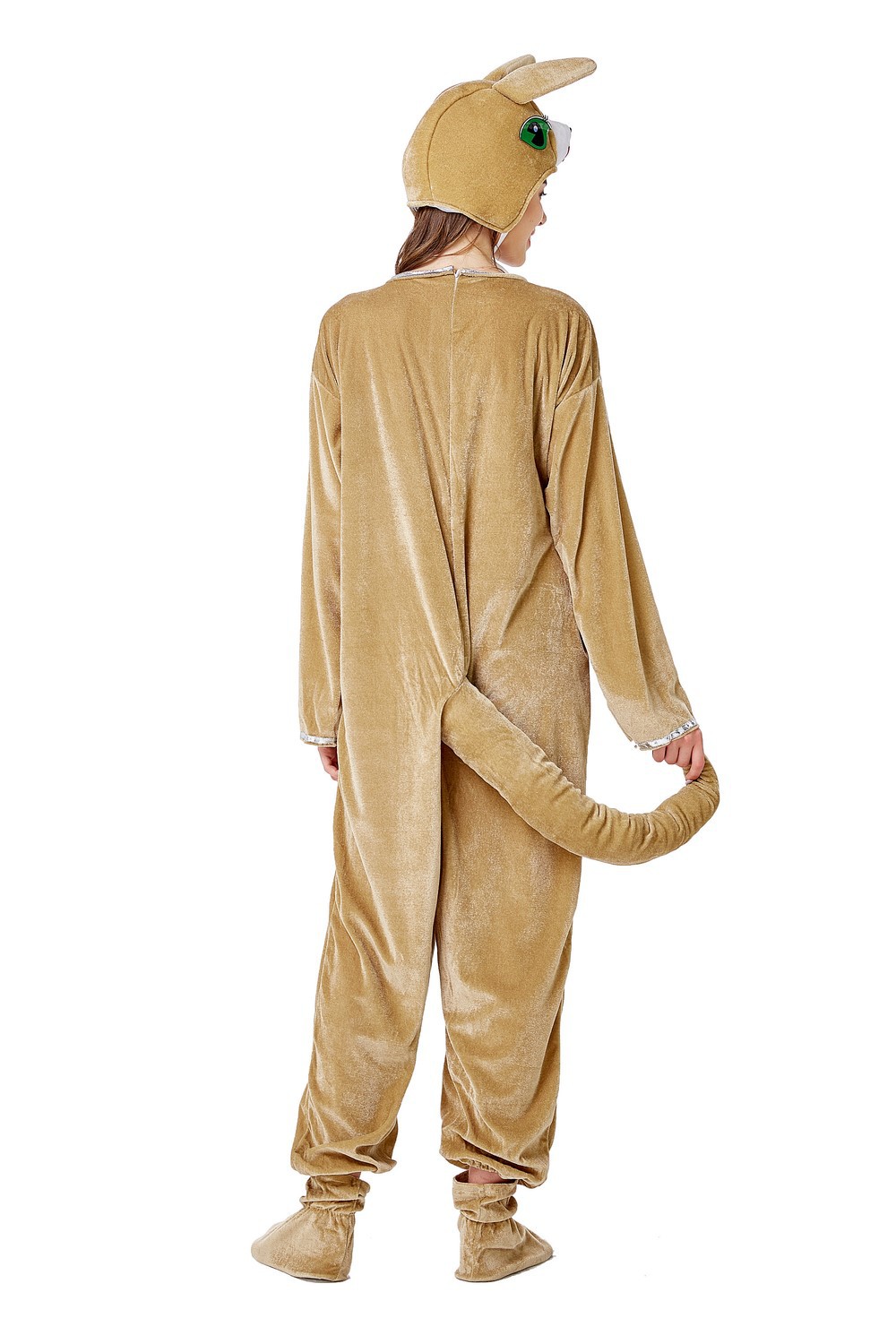 万圣节成人服装 kangaroo袋鼠动物装扮 卡其色带帽休闲睡衣连体衣