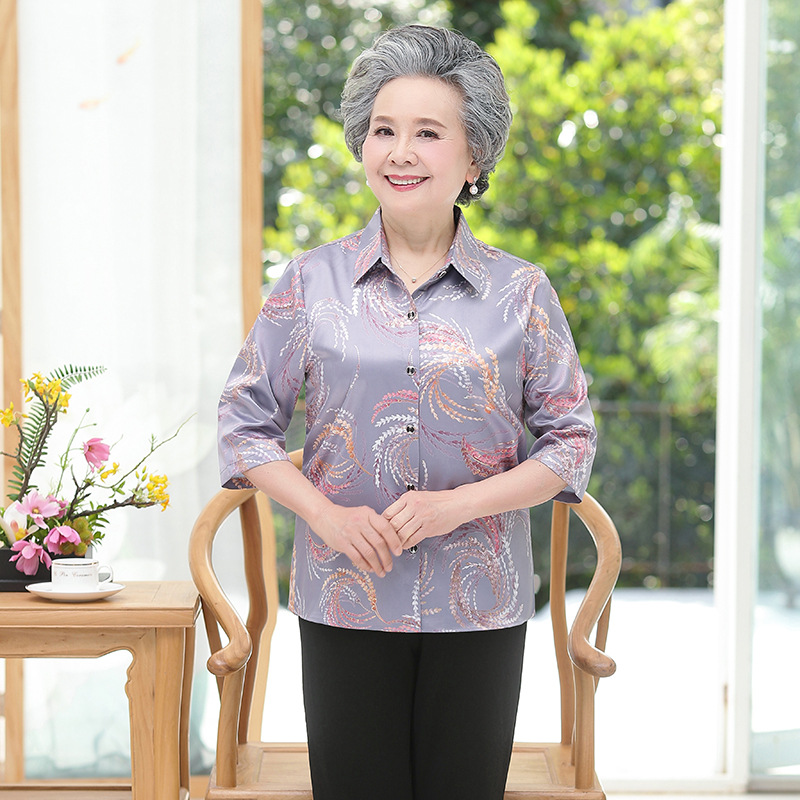 妈妈春装衬衫奶奶夏装中老年人春夏长袖衬衣女老人衣服大妈薄开衫