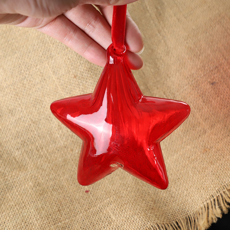 厂家直供红色五角星灯工吹制高鹏硅挂件圣诞元旦节日装饰小礼品