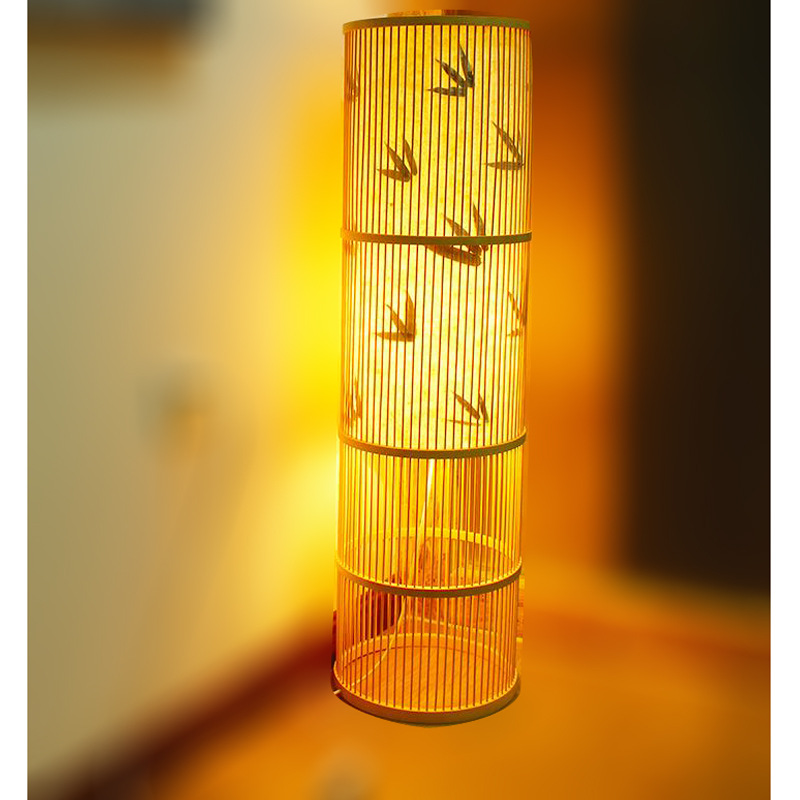 简约现代客厅灯沙发落地灯书房卧室竹签编织竹筒吊灯落地灯台灯