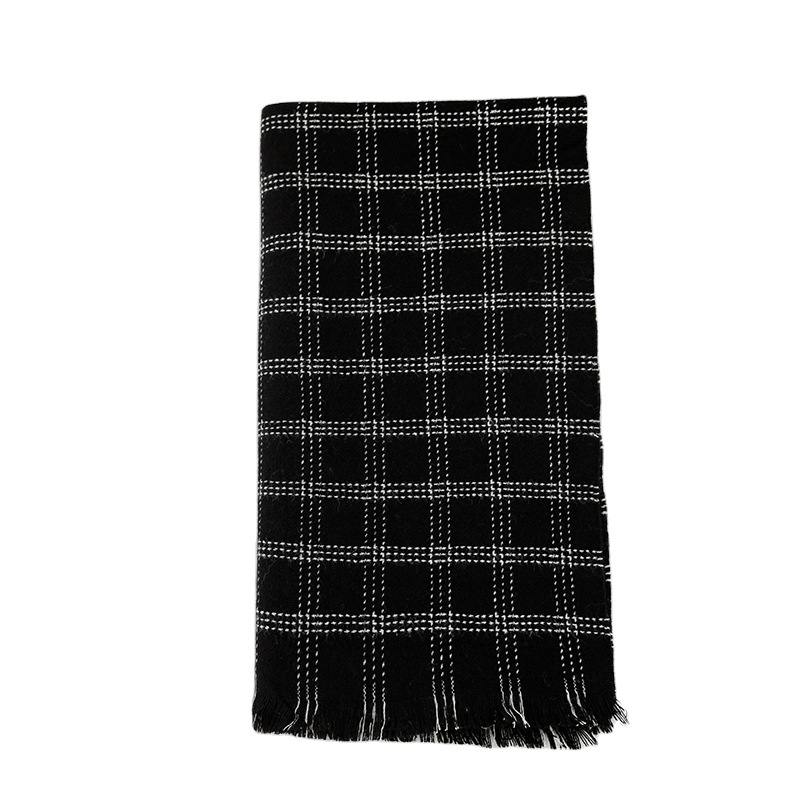 Korean Ins Style Soft Cashmere Plaid Scarf for Women Autumn and Winter All-Matching Black and White Warm Scarf Talma