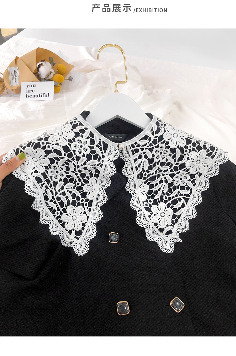 韩版网红款蕾丝披肩女珍珠扣勾花镂空外搭配裙子小披肩假领子云肩