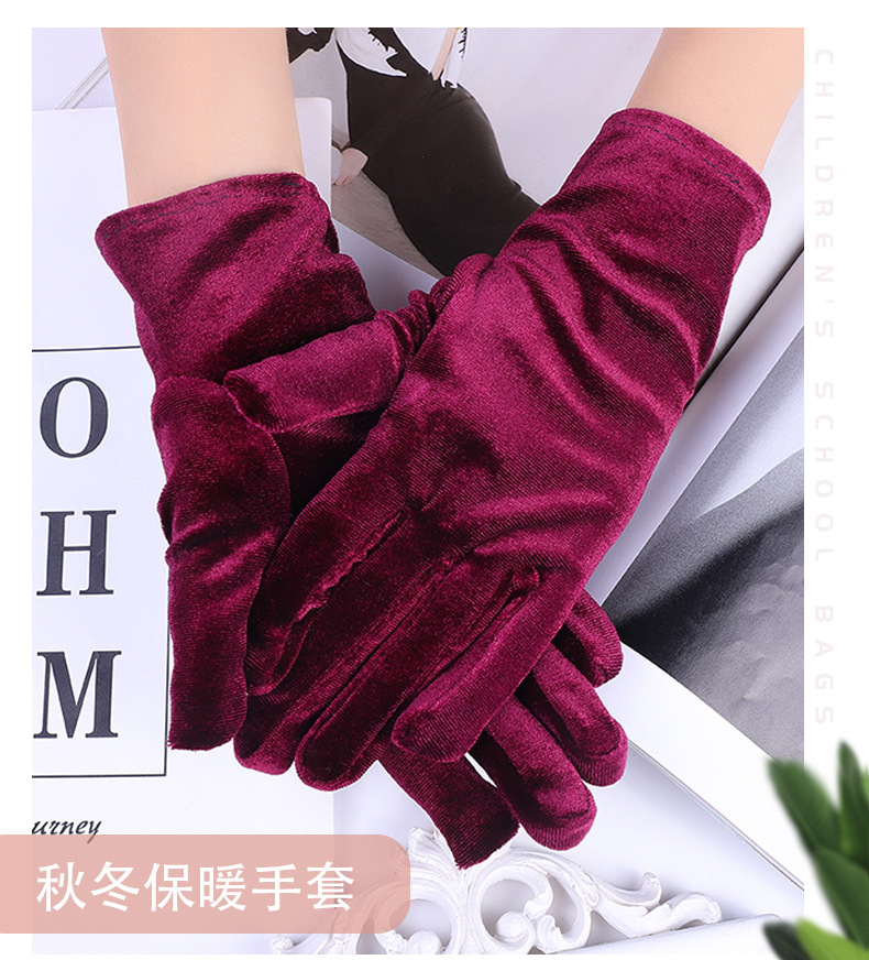 秋冬季女士金丝绒手套弹力平口丝绒手套户外骑行保暖开车手套批发