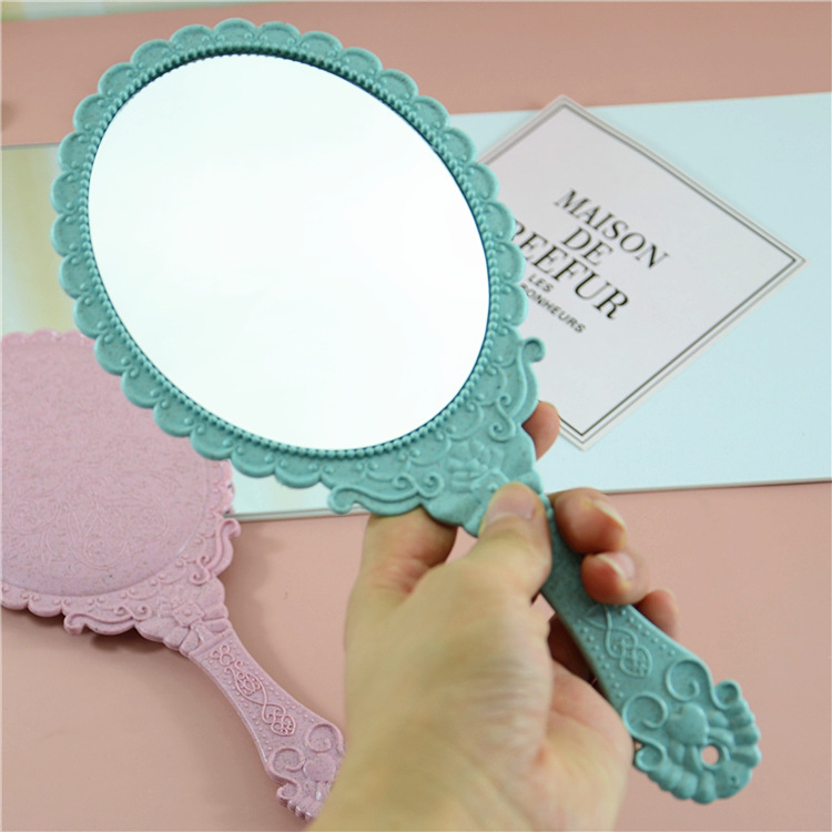 Yiwu Foreign Trade Beauty Hand-Held Makeup Mirror Retro Portable Portable Mirror with a Floral Border Hand-Held Hand-Held Mirror