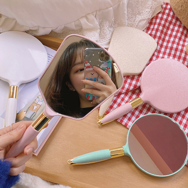 抖音网红ins简约风便携手持化妆镜梳妆镜复古日系学生宿舍镜子女-阿里