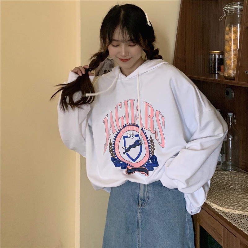 加绒加厚含棉校园风连帽卫衣女冬季新款韩版女式宽松上衣外套批发