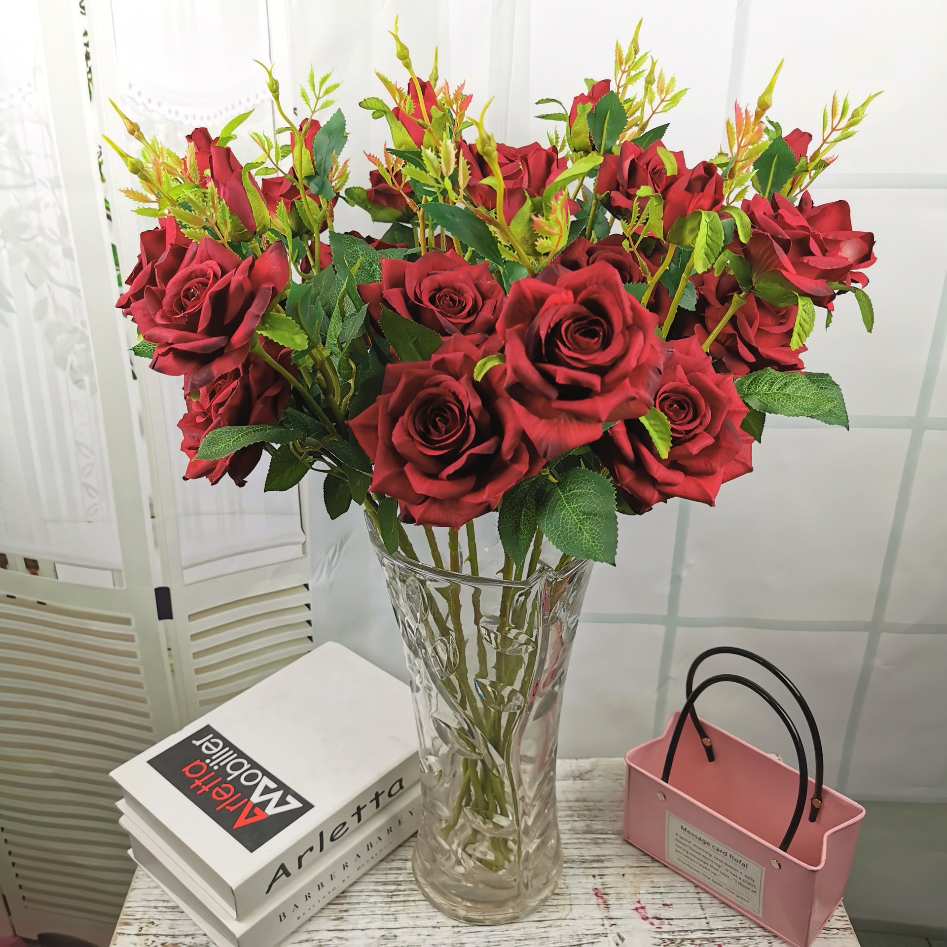 玫瑰花假花仿真3头香雪玫家居餐桌艺术花摆放婚庆路引插花仿真花