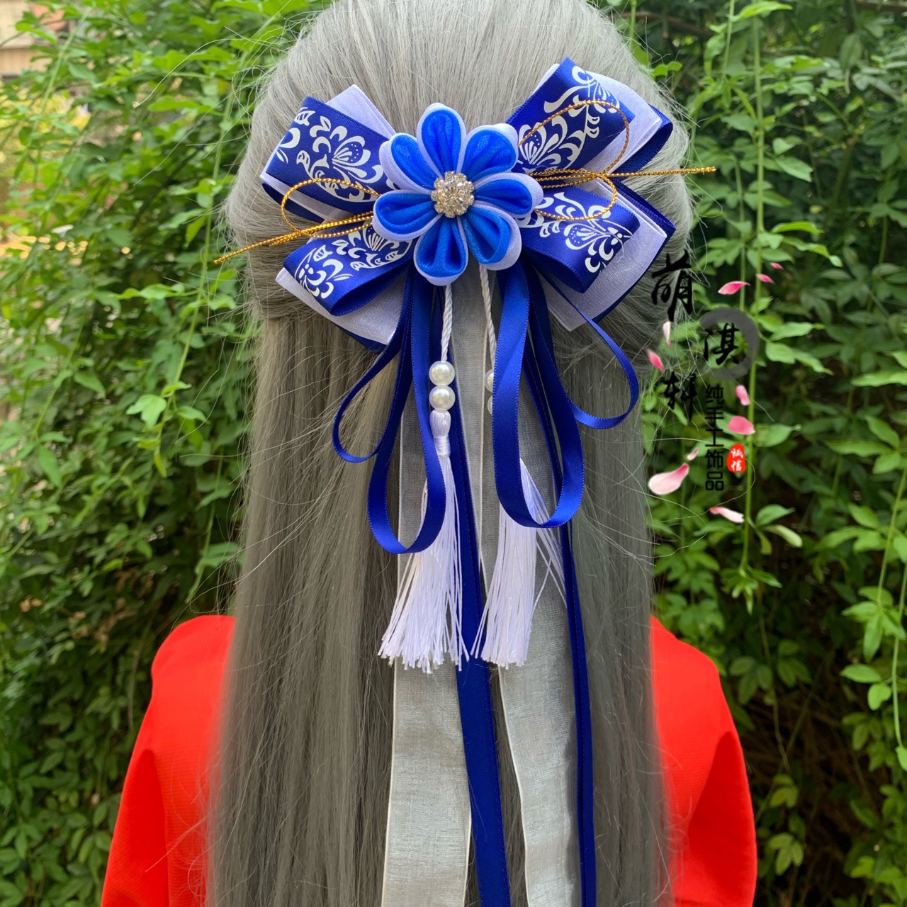 古风头饰汉服装仙气飘逸青花瓷大蝴蝶结发夹中国风后脑勺顶夹发卡