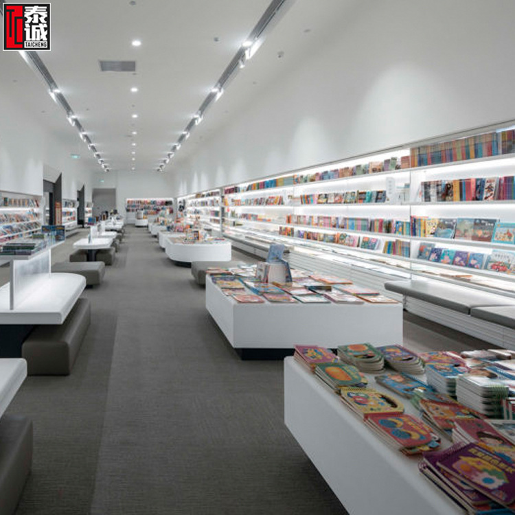 厂家定制儿童绘本图书馆展示柜白色烤漆书店书柜带灯图书馆展示台