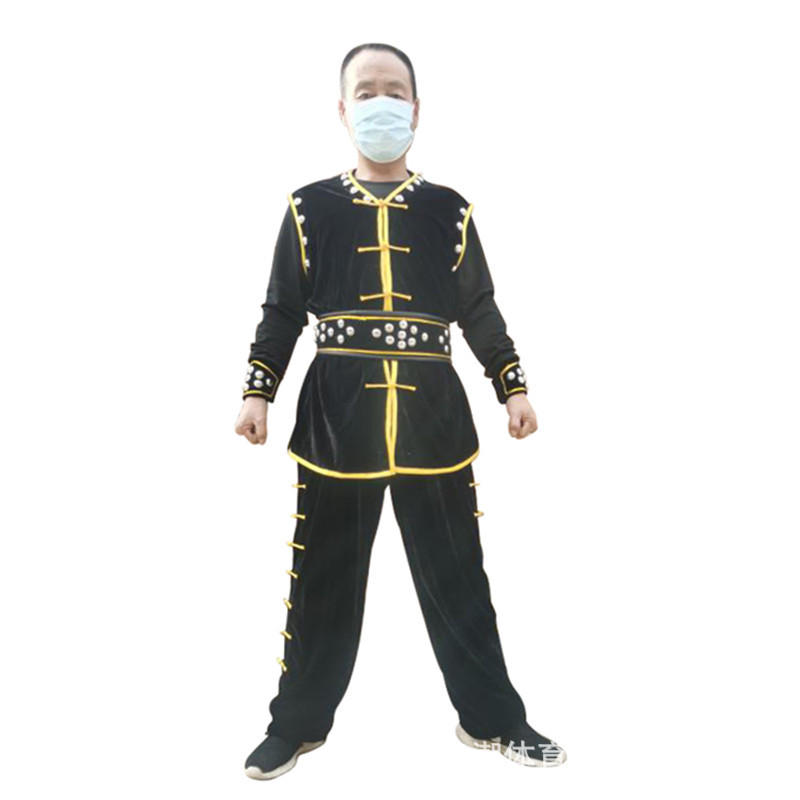 加厚款晨练太极练功服 冬季抗寒复合绒布纯色套装加绒男士武术服-询价
