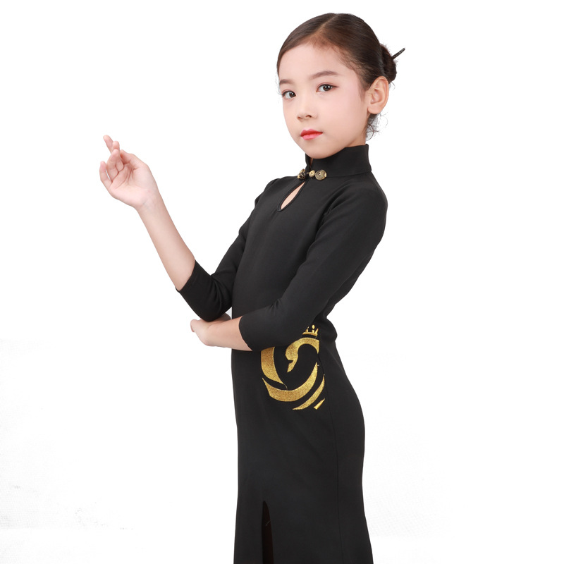 儿童女旗袍形体礼仪训练服儿童演出走秀服t台表演服女童模特服