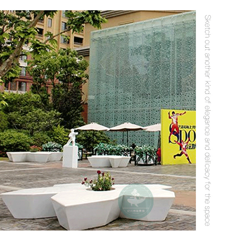 玻璃钢休闲椅五角形树池坐凳户外广场步行街美陈休息椅等候椅商场