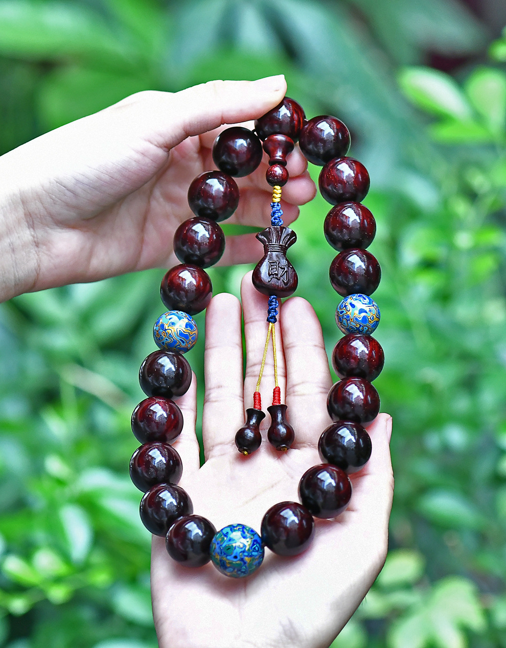 印度小叶紫檀手持念珠18mm小满金星老料紫檀配大漆珠原创佛珠手串
