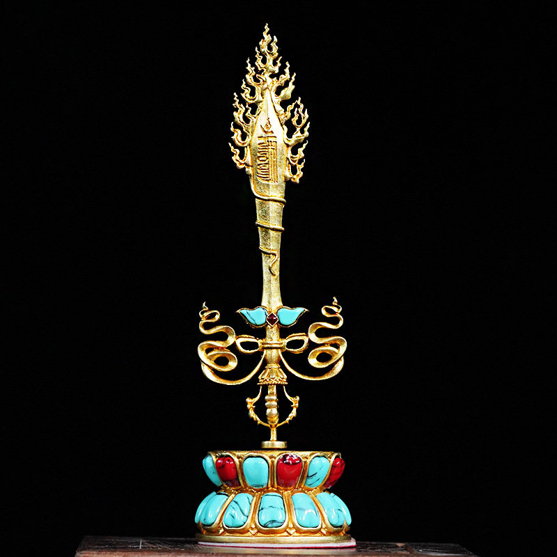 文殊宝剑金刚杵摆件纯铜镶嵌彩珠文殊智慧宝剑藏式供佛用品