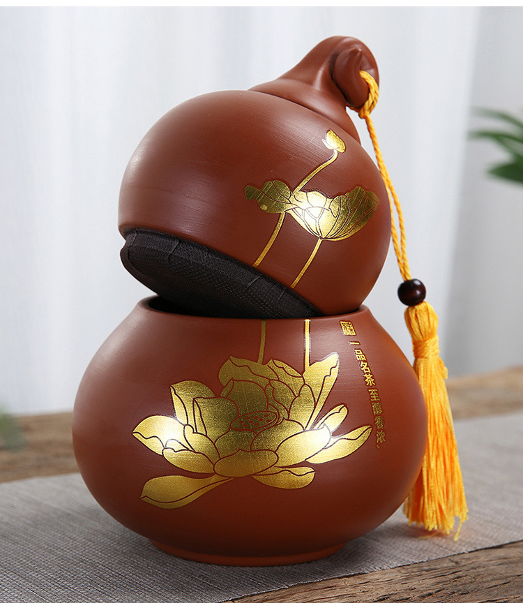 茶叶罐密封储物茶叶零食罐大号双层紫砂葫芦罐礼盒装logo定制