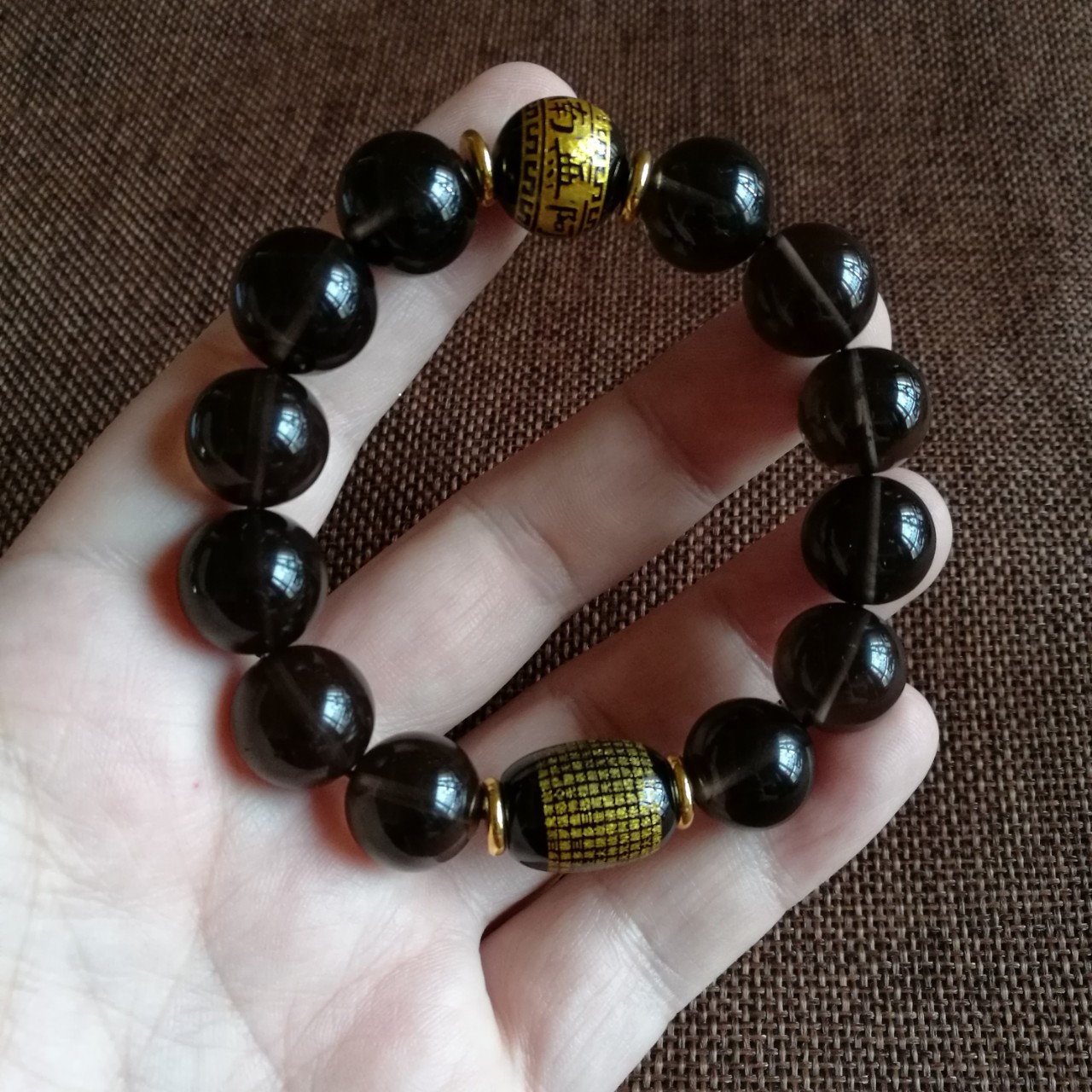 冰种黑曜石南无阿弥陀佛手链男款搭配心经桶珠单圈手串批发