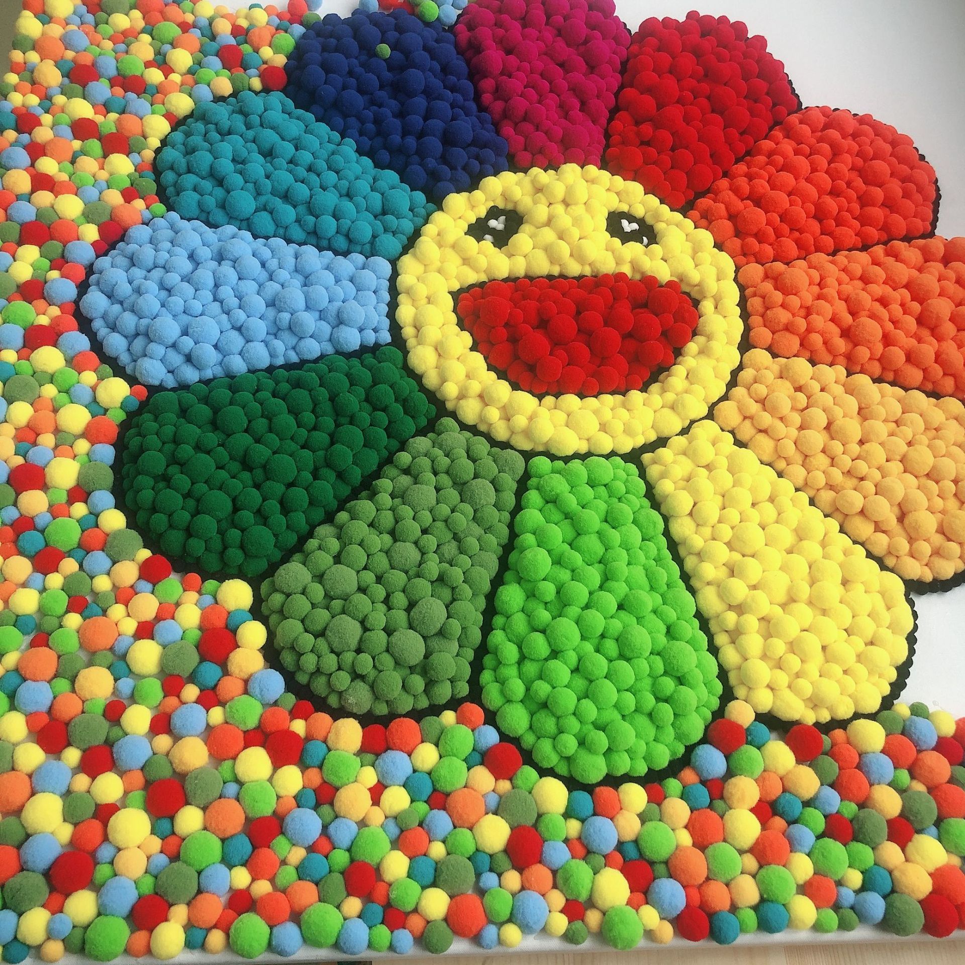 同款吃藕不放葱毛球diy太阳花毛球画 油画框带图厂家直供