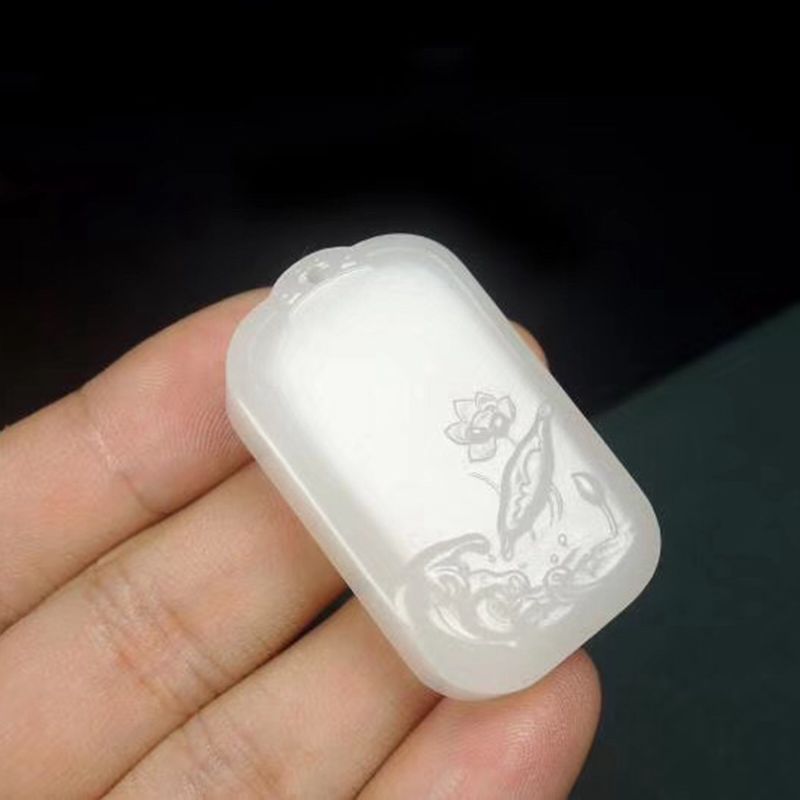 温润斋和田玉羊脂玉白玉精雕莲花出水芙蓉女款唯美吊坠配饰送证书