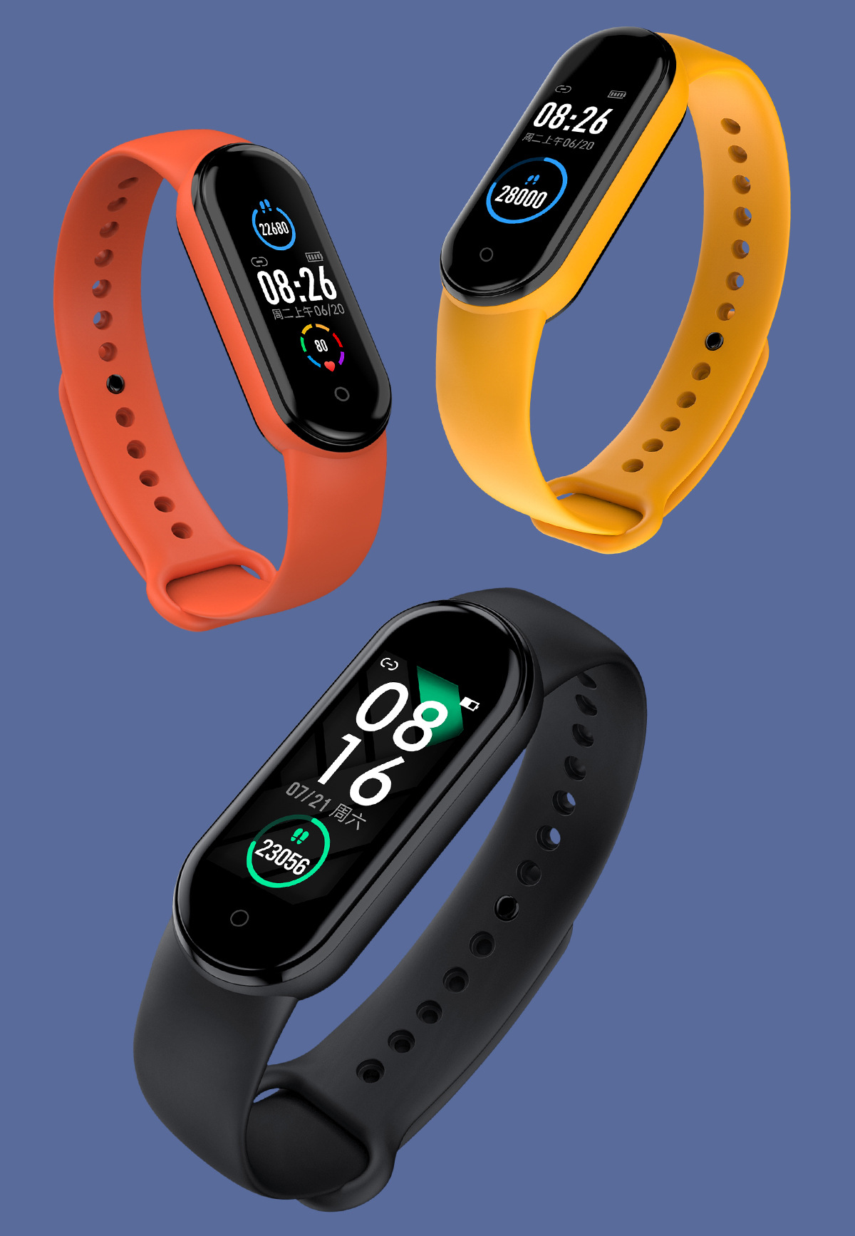 新款m5智能手环多运动计步心率血压血氧女性健康呼吸检测ip68防水