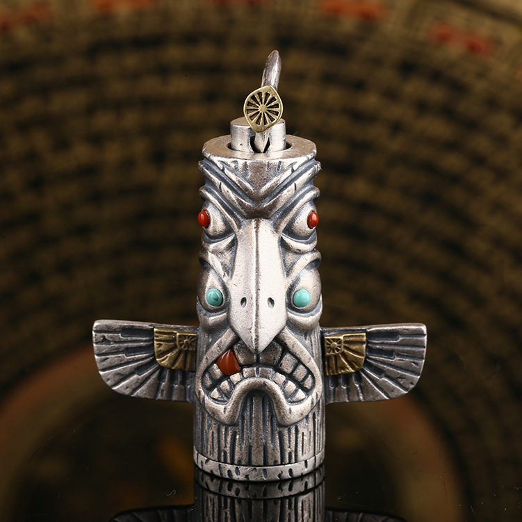 s925银饰品南红大牙印第安羽蛇神图腾柱多功能收纳盒淘宝款-阿里巴巴