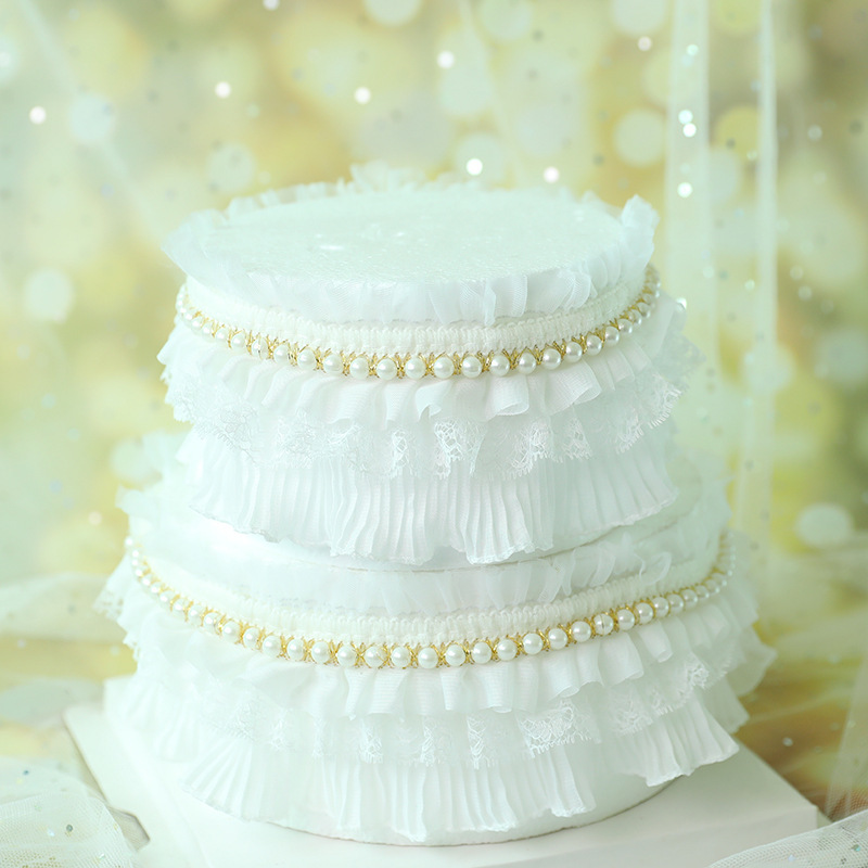 网红唯美珍珠蕾丝蛋糕围边 生日蛋糕装饰 蛋糕插件插卡烘焙插旗